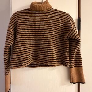Madewell Camel and Black Striped Turtleneck Sweater